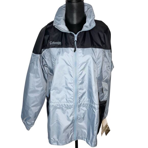 Columbia Jacket Minjin Rain Windbreaker Packable Hood Blue Gray New Medium - Picture 1 of 15